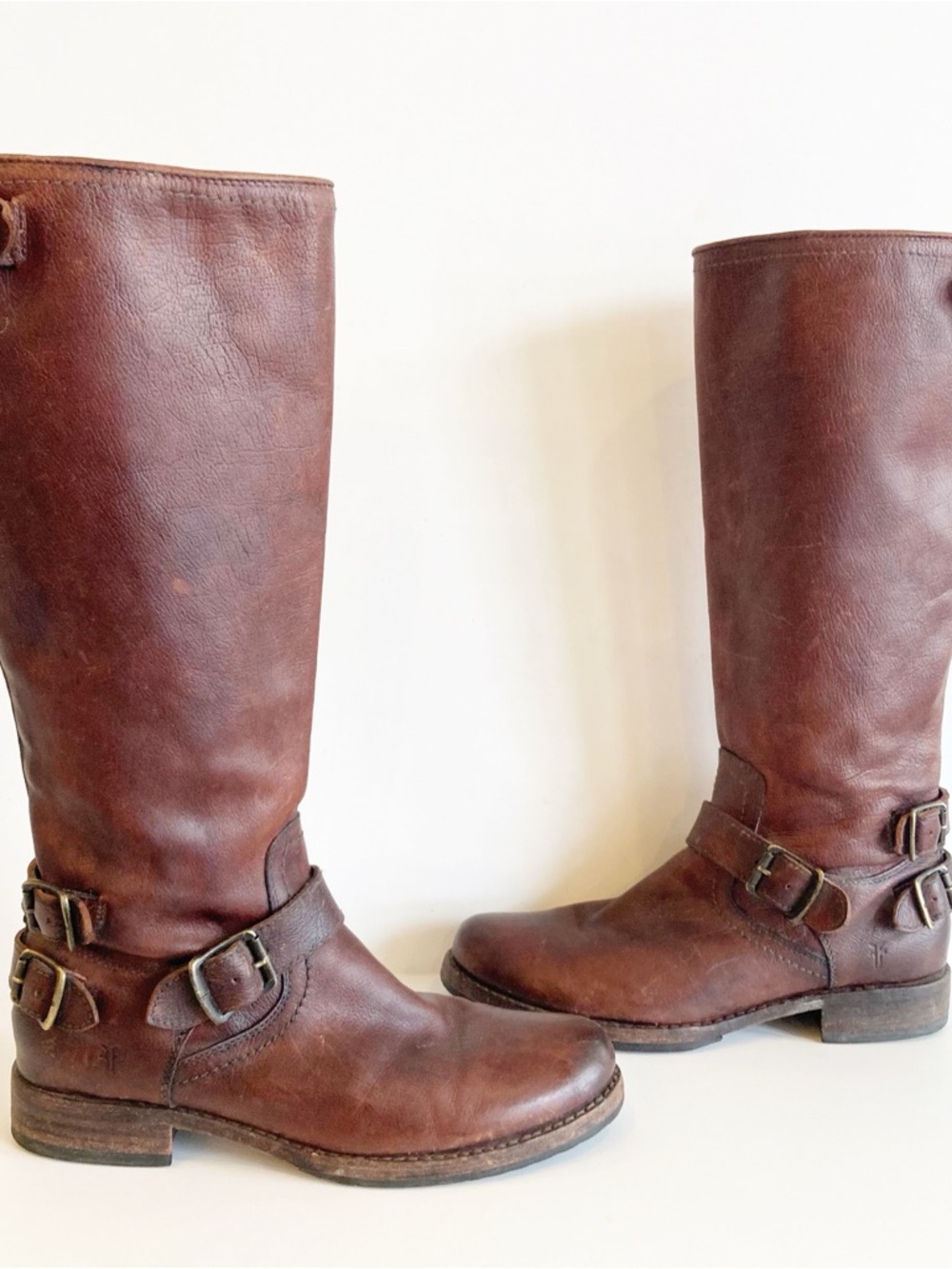 Frye Veronica Brown Leather Riding Boots Buckle Zippers Western 77551 Size 9.5